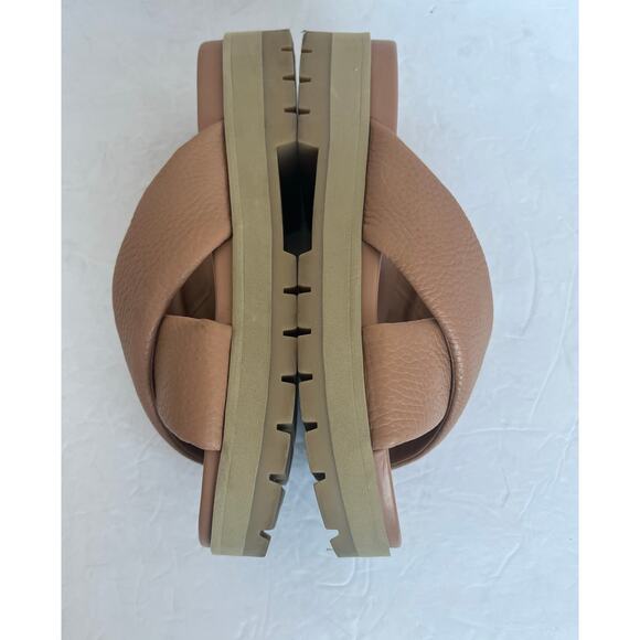 Vionic Vesta Pebbled Tan Leather CrissCross Slide On Comfort Platform Sandals 9 - Picture 6 of 11